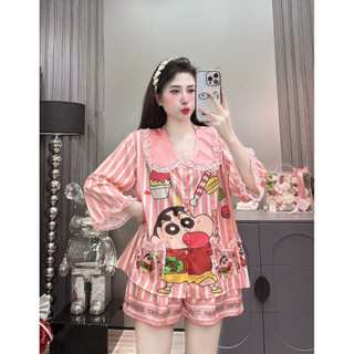 Đồ Bộ Pijama Lụa LaTin Tơ Tằm Ren Hoạ Tiết Thiết Kế Nữ (Có Túi Quần 40kg-60kg)