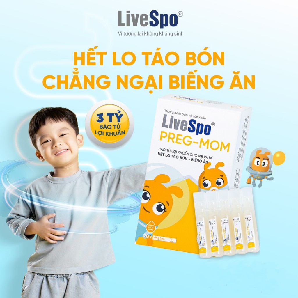 Combo 2 hộp Men vi sinh chứa Bào tử lợi khuẩn LiveSpo Pregmom cho bé Táo bón, Biếng ăn (20 ống)
