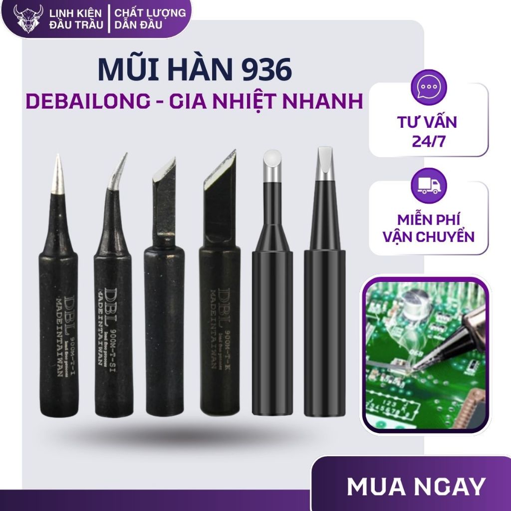Mũi hàn 936 đầu mỏ hàn Debailong gia nhiệt nhanh bám thiếc tốt linh ...