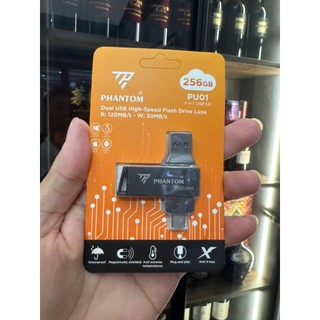 USB 3.0 OTG PHANTOM PU01 256GB Cổng USB và TypeC cho Máy Tính / Điện Thoại - Vỏ Kim Loại (Xám)
