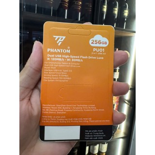 USB 3.0 OTG PHANTOM PU01 256GB Cổng USB và TypeC cho Máy Tính / Điện Thoại - Vỏ Kim Loại (Xám)