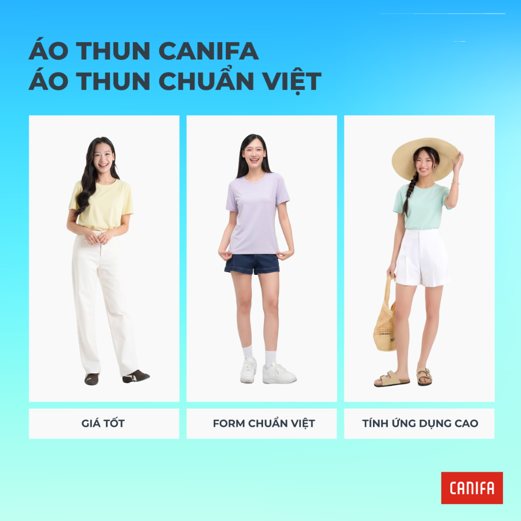 Áo phông nữ CANIFA cổ tròn trơn form rộng dáng cơ bản PS26 6TS26A001