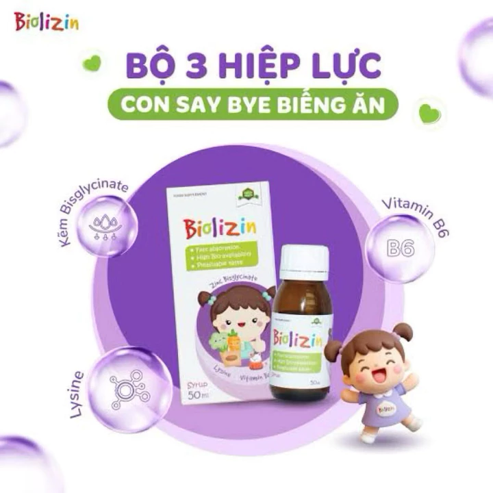 Siro Biolizin Siro bổ sung kẽm, lysine và vitamin B6 cho trẻ (Chai 50ml)