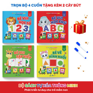 Bộ 4 Cuốn Sách Tô Xóa Thông Minh – Bé Vui Học Số, Bé Vui Học Chữ, Bé Vui Tập Viết, Bé Tập Vẽ Hình Khối & Màu Sắc - Tặng