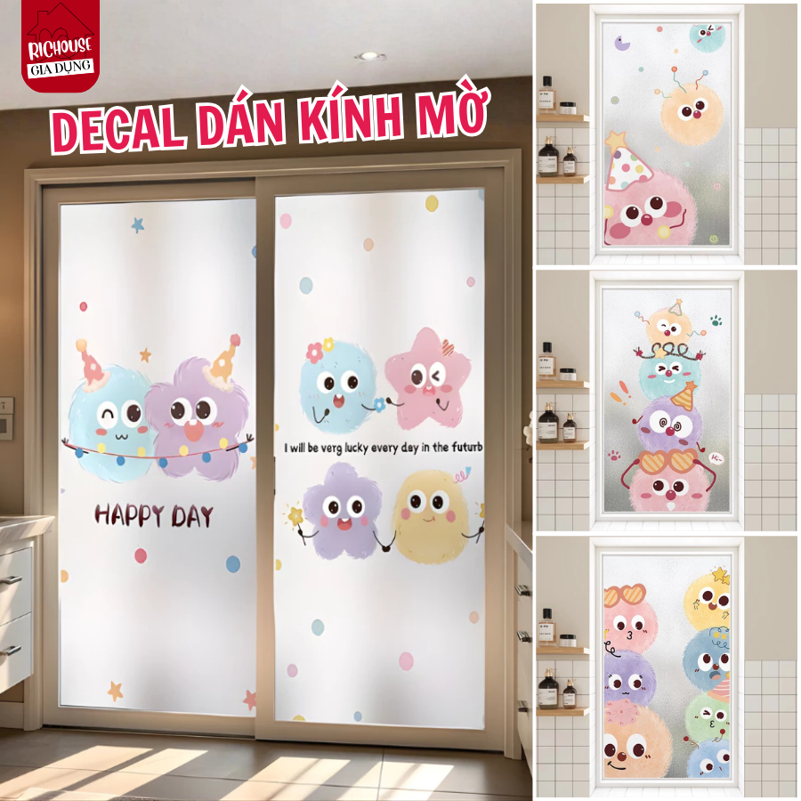Decal Dán Kính Hoạt Hình 3D Chống Nắng, Decal Dán Cửa Kính Trang Trí Phòng Ngủ Chống Nhìn