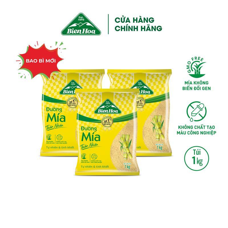 [KHÔNG CÓ QUÀ TẶNG] [Túi 1kg] Combo 3 Túi Đường mía thiên nhiên Biên Hòa 1kg/túi