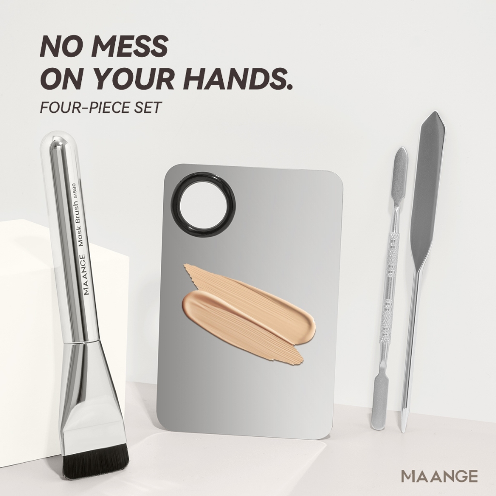 MAANGE Bộ cọ trang điểm nền + Khay đựng mỹ phẩm bằng thép không gỉ 2 trong 1 1614+51580 | BigBuy360 - bigbuy360.vn
