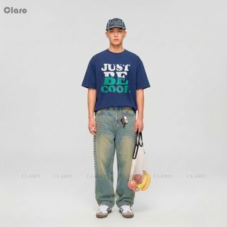 Áo Thun Nam Nữ Oversize áo phông unisex Cotton Cao Cấp CLARO - Chữ 'JUST BE COOL!'