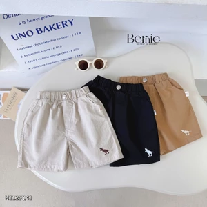 Quần kaki thêu khủng long Dino cho bé trai, quần short kaki basic trơn màu bé trai mềm
