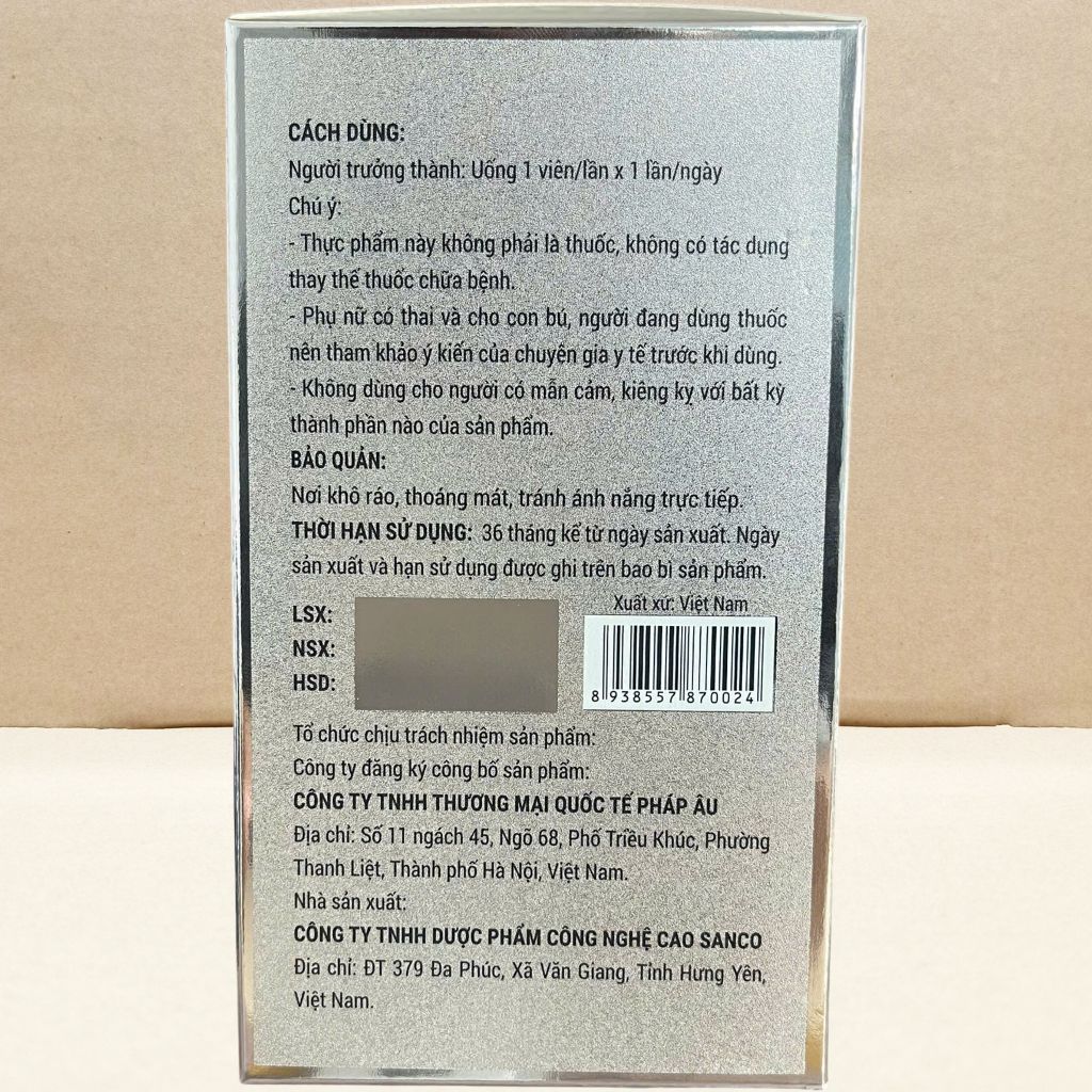 Combo 5 Hộp L Cystine 500+ Xanh Lá - Pháp Âu - Sanco - Vitamin Chữa Lành
