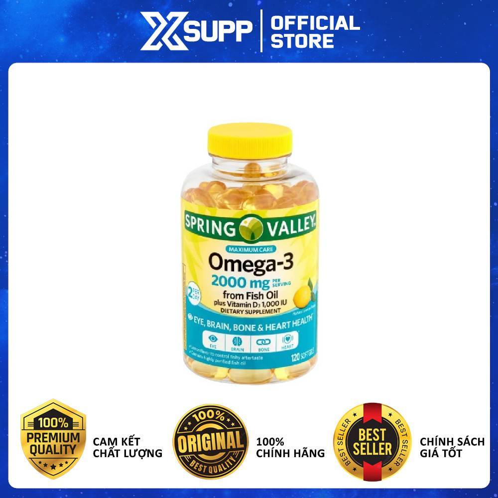Spring Valley Omega-3 Fish Oil - Viên Dầu Cá Siêu Cô Đặc Vị Chanh Hỗ Trợ Tốt Trí Não Và Mắt