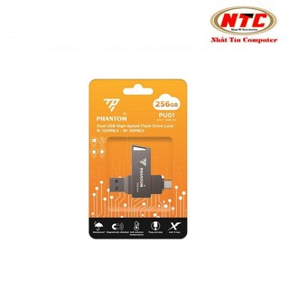 USB 3.0 OTG PHANTOM PU01 256GB Cổng USB và TypeC cho Máy Tính / Điện Thoại - Vỏ Kim Loại (Xám)