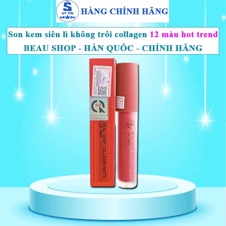 Son kem collagen Beau Shop hàn quốc chính hãng son kem siêu lì 24h không trôi beaushop matte liptint