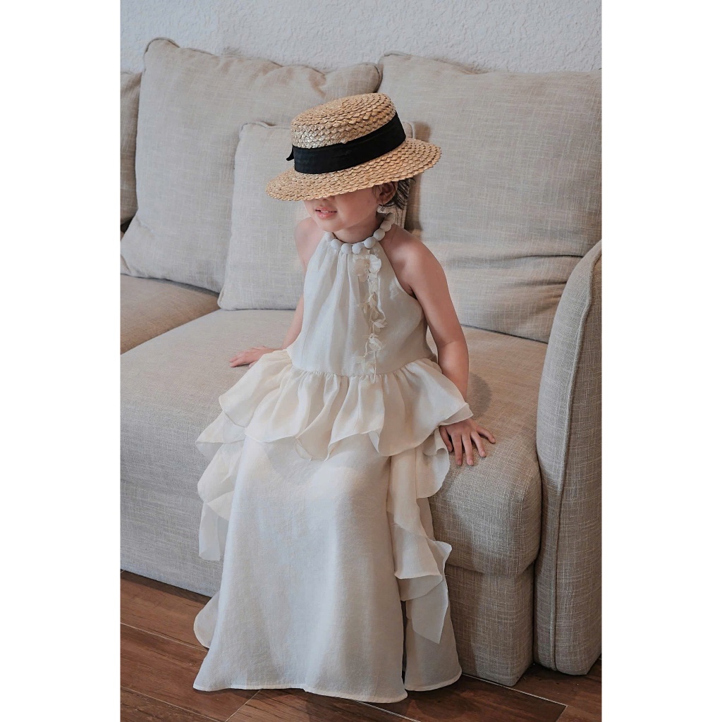 Set maxi cổ yếm bé gái dáng dài bồng bềnh phong cách tiểu thư, set váy biển cực xinh cho bé