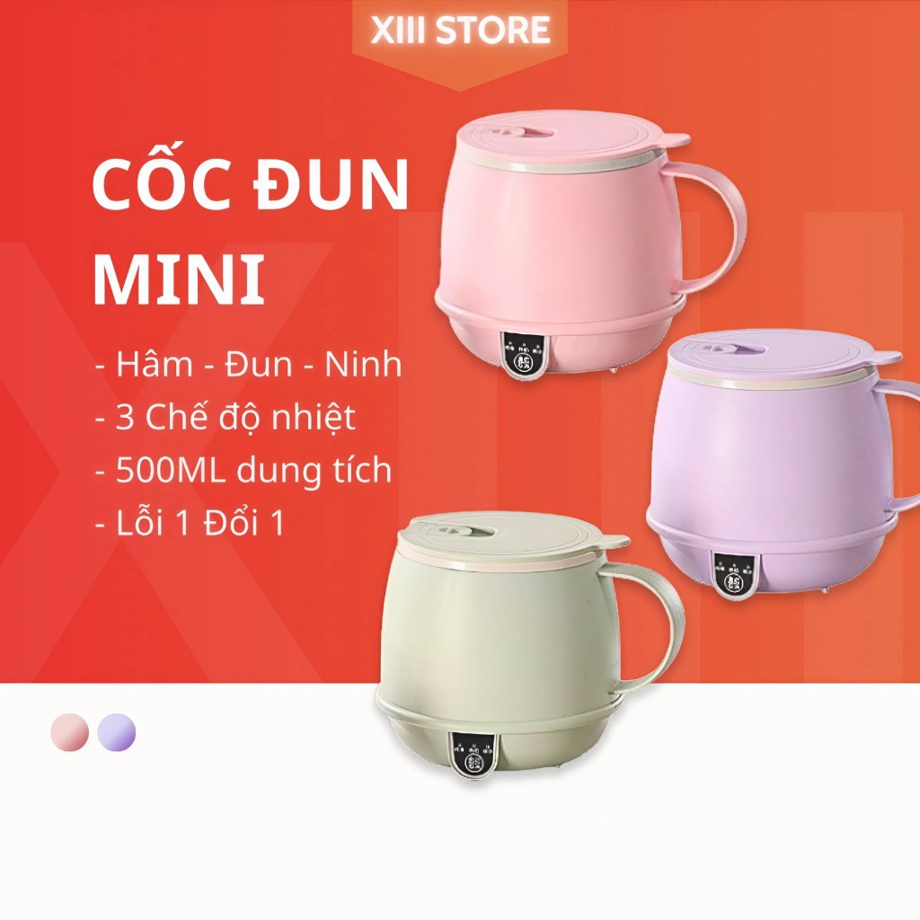 Cốc Điện Mini 500ml Đa Năng – Hâm Sữa, Nấu Mì, Đun Sôi Nhanh, Giữ Ấm Thông Minh, Tự Ngắt An Toàn