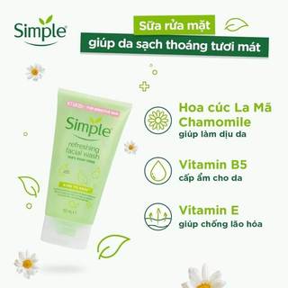 Sữa Rửa Mặt Simple Refreshing Facial Wash Dịu Nhẹ, Dành Cho Da Nhạy Cảm 150ml Duduhouse