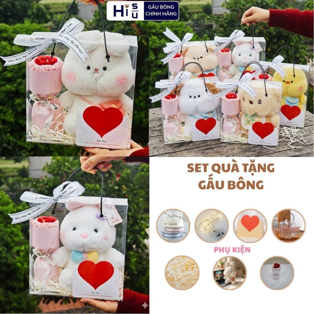 Set Quà Tặng Gấu Bông Cute Kèm Hoa Sáp Đựng Hộp Kính Trong Suốt Sang Trọng Tặng Sinh Nhật, Bạn Gái, 8/3, 14/2