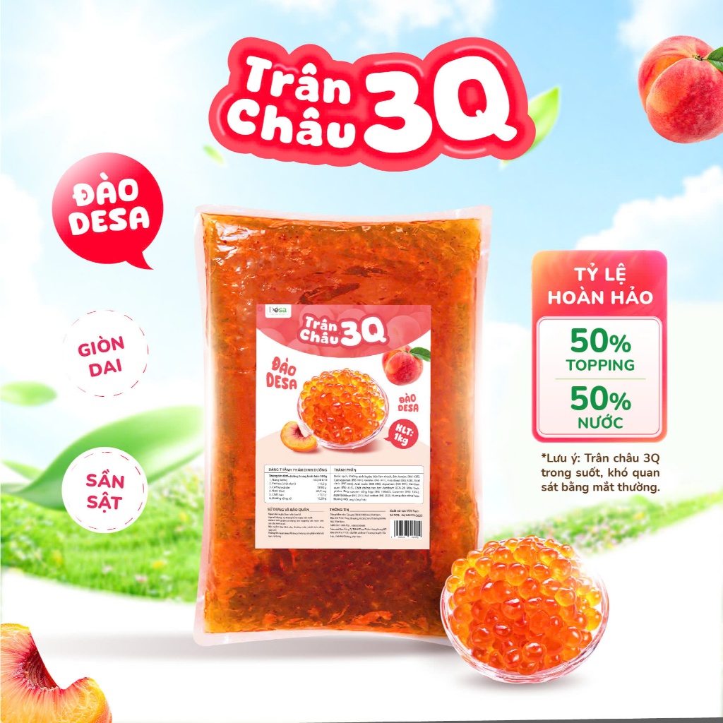 Trân Châu 3Q Desa Túi 1KG Đủ Vị, Topping Dai Giòn Ngon Tuyệt Cho Mọi Món Nước