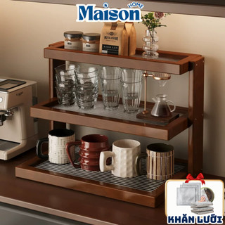 Kệ Để Ly Cốc Để Bàn Chất Liệu Gỗ Cao Cấp MAISON Kệ Để Đồ, Trưng Bày Đa Năng Nhiều Tầng Phong Cách Cổ Điển