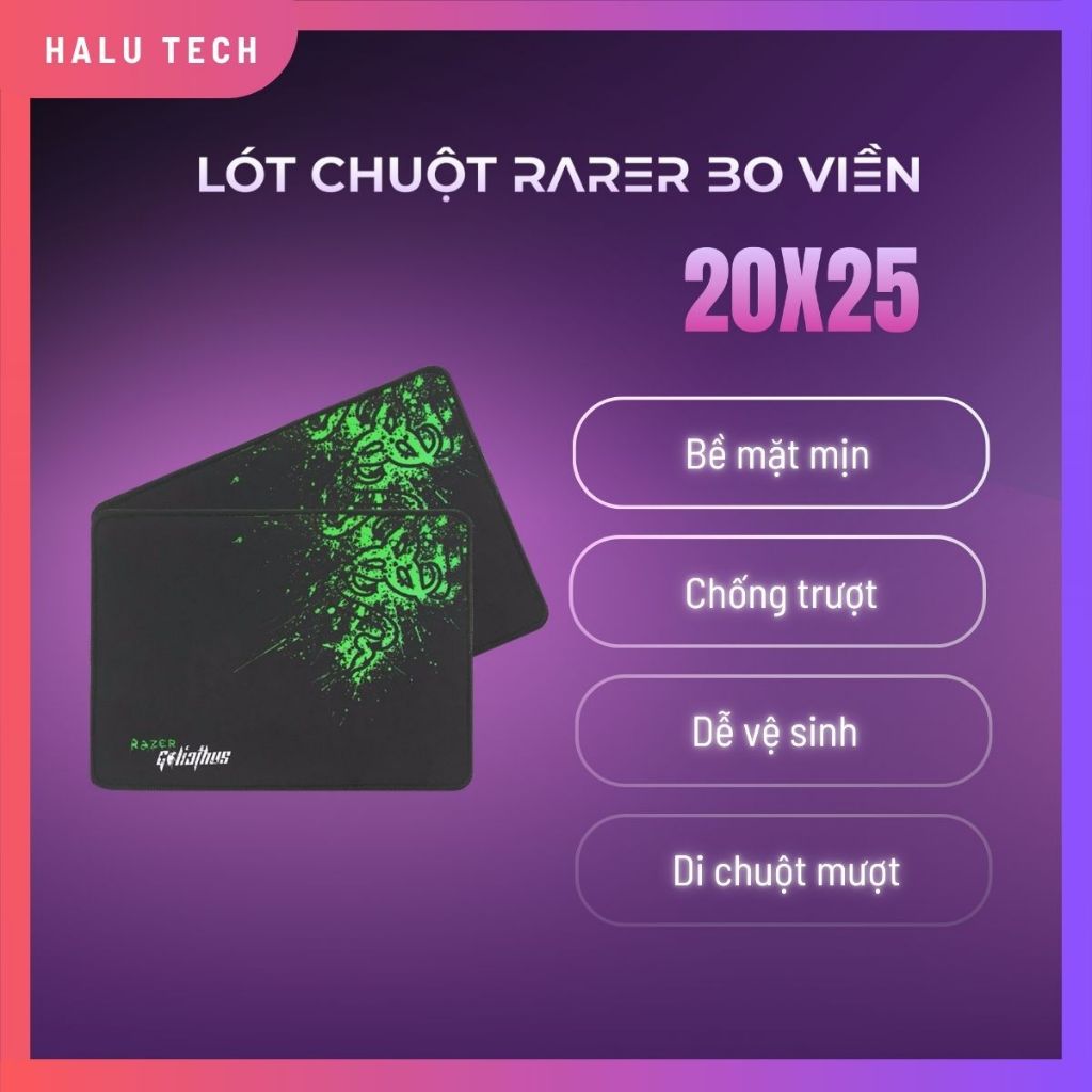 Lót Chuột Razer 20×25 Viền May Chống Trượt Bề Mặt Mịn Di Chuột Mượt Cho Laptop PC Gaming HALU TECH