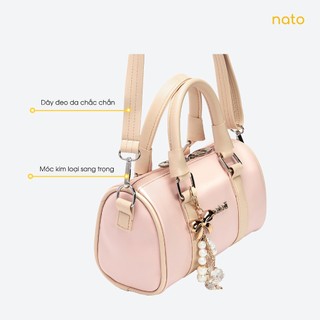 Túi đeo chéo da NATOLI, túi trống mini da chống nước nhiều ngăn thời trang BST Trendy Bowling Bag T37