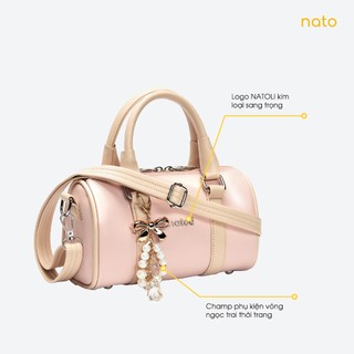 Túi đeo chéo da NATOLI, túi trống mini da chống nước nhiều ngăn thời trang BST Trendy Bowling Bag T37