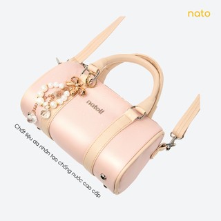 Túi đeo chéo da NATOLI, túi trống mini da chống nước nhiều ngăn thời trang BST Trendy Bowling Bag T37