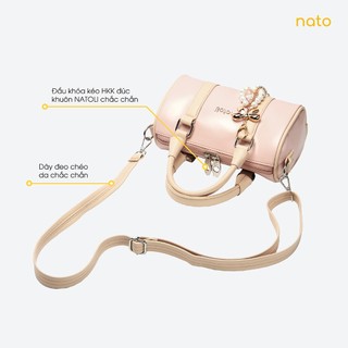 Túi đeo chéo da NATOLI, túi trống mini da chống nước nhiều ngăn thời trang BST Trendy Bowling Bag T37