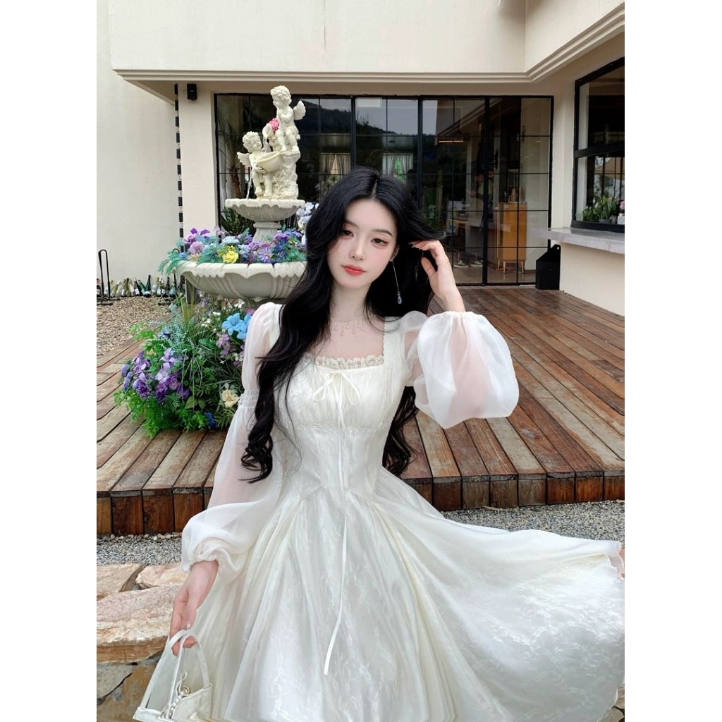 Đầm Dáng Dài Cổ Vuông Tay Bồng Chất Von Tơ Nhẹ Nhàng Thướt Tha Mặc Dự Tiệc Mặc Đi Chơi - [TLV26] Thiên Lý Fashion