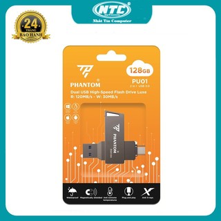 USB 3.0 OTG PHANTOM PU01 128GB Cổng USB-A và TypeC cho Máy Tính / Điện Thoại - Vỏ Kim Loại (Xám)