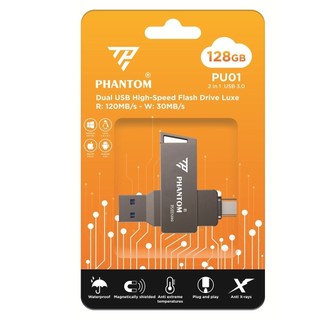 USB 3.0 OTG PHANTOM PU01 dung lượng 128GB Cổng USB và TypeC cho Máy Tính / Điện Thoại - Vỏ Kim Loại