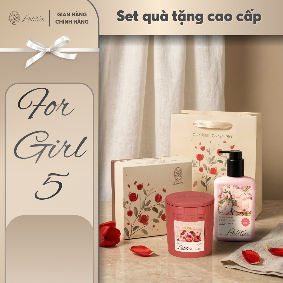 Set Quà Tặng Cho Nữ Cao Cấp Letitia Nến Thơm, Tinh Dầu, Sữa Tắm Dành Tặng 8.3, Sinh Nhật, Kỷ Niệm