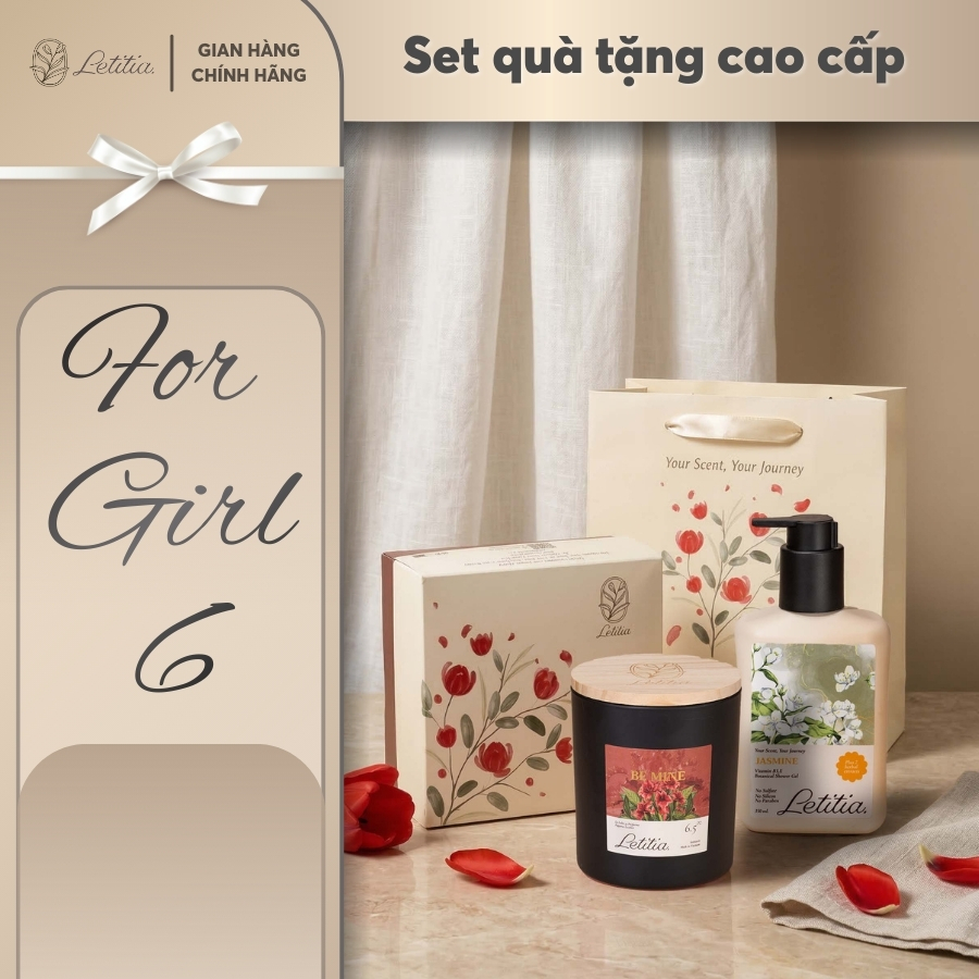 Set Quà Tặng Cho Nữ Cao Cấp Letitia Nến Thơm, Tinh Dầu, Sữa Tắm Dành Tặng 8.3, Sinh Nhật, Kỷ Niệm