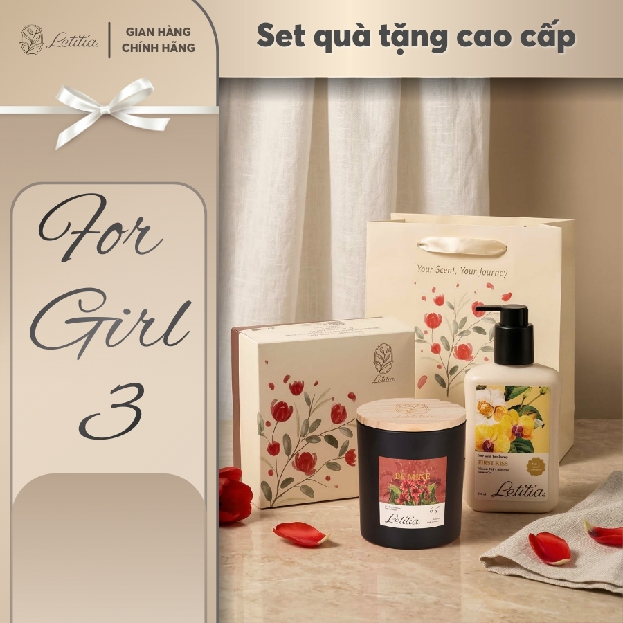 Set Quà Tặng Cho Nữ Cao Cấp Letitia Nến Thơm, Tinh Dầu, Sữa Tắm Dành Tặng 8.3, Sinh Nhật, Kỷ Niệm
