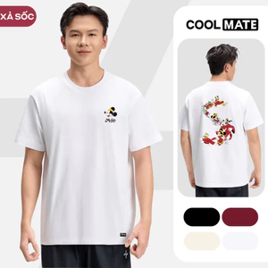 Áo thun nam nữ cotton 100% 220gsm IN Mickey Vui Xuân Áo đôi Coolmate