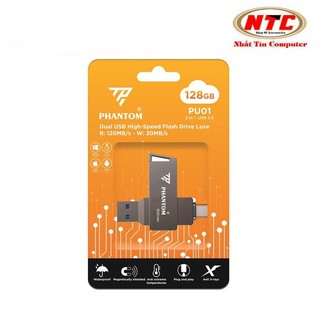 USB 3.0 OTG PHANTOM PU01 dung lượng 128GB Cổng USB và TypeC cho Máy Tính / Điện Thoại - Vỏ Kim Loại