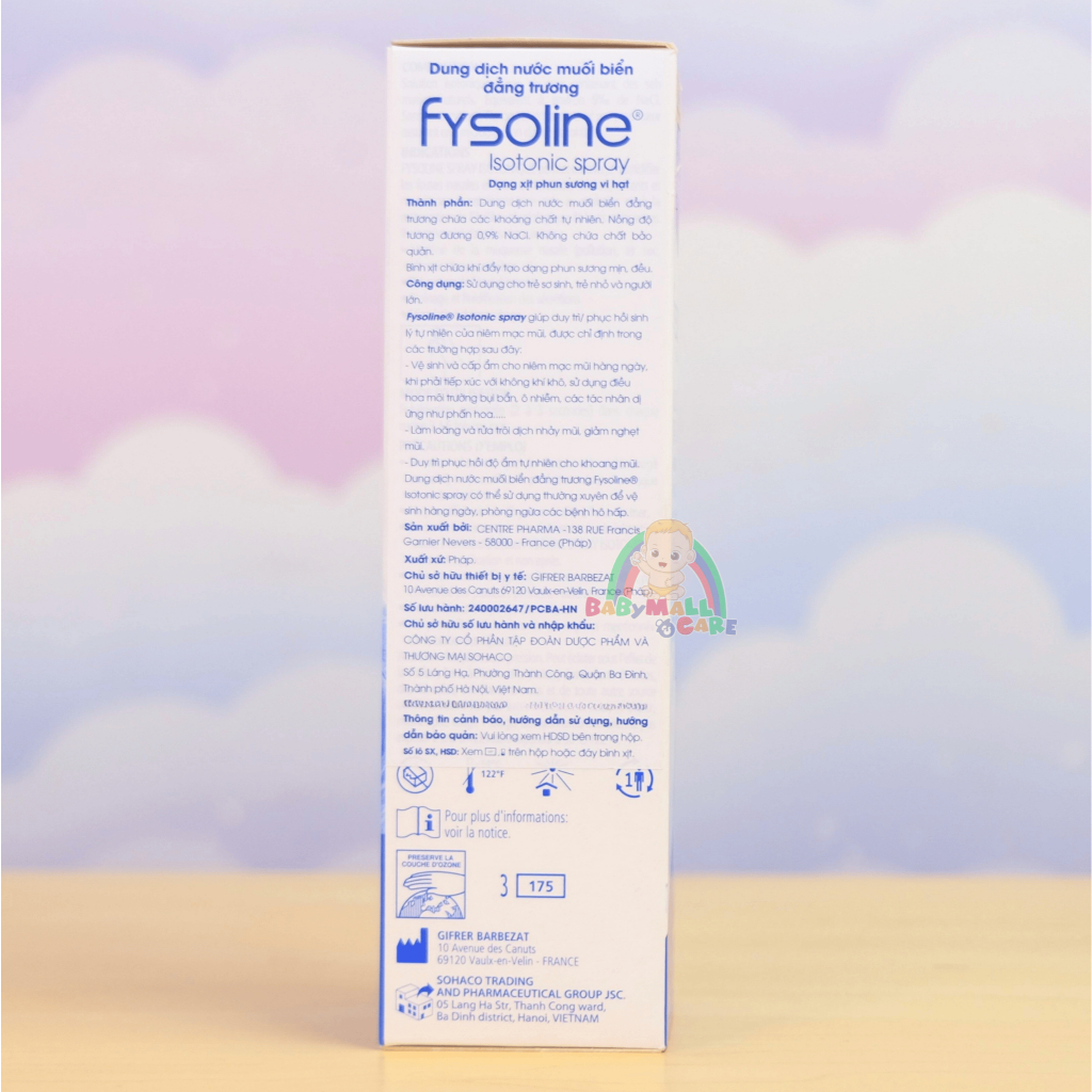 Dung Dịch Xịt Mũi Fysoline Isotonic Spray 100ml Làm Sạch Giữ Ẩm Mũi Cho Bé & Người Lớn|Babymall&Care