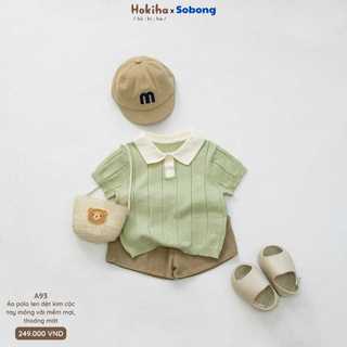 Áo polo cộc tay mỏng len dệt kim cho bé trai, bé gái Hokiha vải len dệt kim mềm mại, thoáng mát size 8-17kg A93