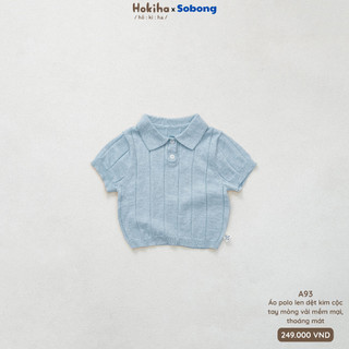 Áo polo cộc tay mỏng len dệt kim cho bé trai, bé gái Hokiha vải len dệt kim mềm mại, thoáng mát size 8-17kg A93
