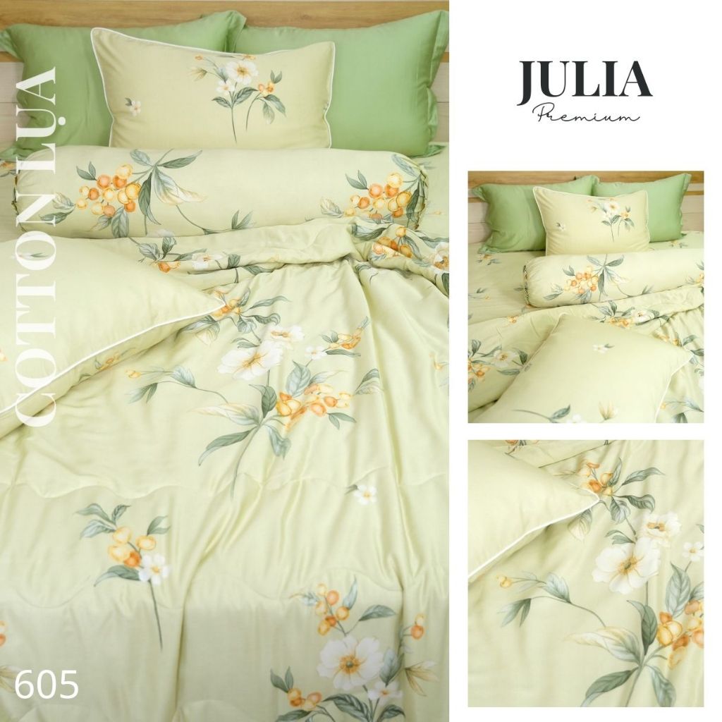 Bộ Chăn Ga Gối Cotton Lụa 100% sợi tự nhiên Cao Cấp Julia- Mềm Mịn, Thoáng Mát, Ga Giường Bọc Thun – Nhiều Màu J6H