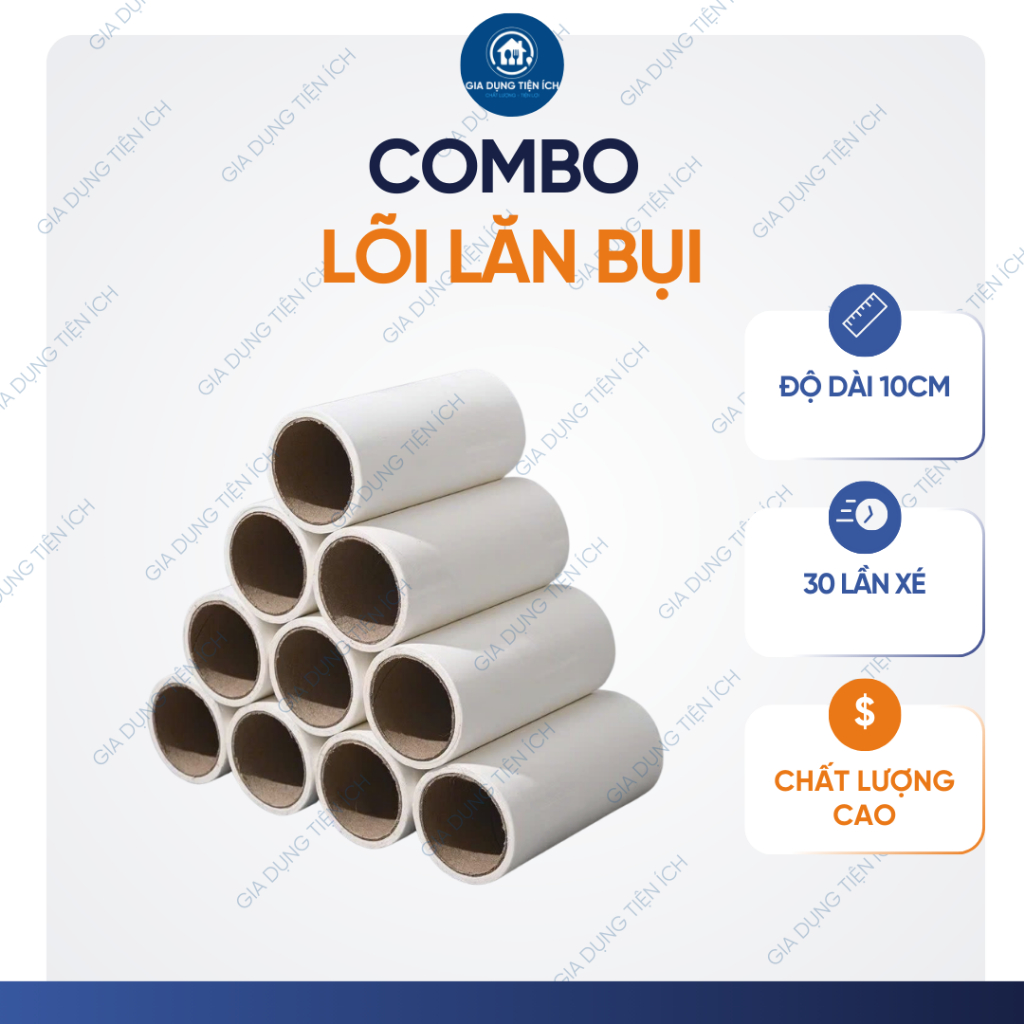 Lõi Cây Lăn Bụi 10cm | Lõi Thay Thế Lăn Quần Áo, Sofa, Lông Thú Cưng | 35 Tờ Siêu Dính