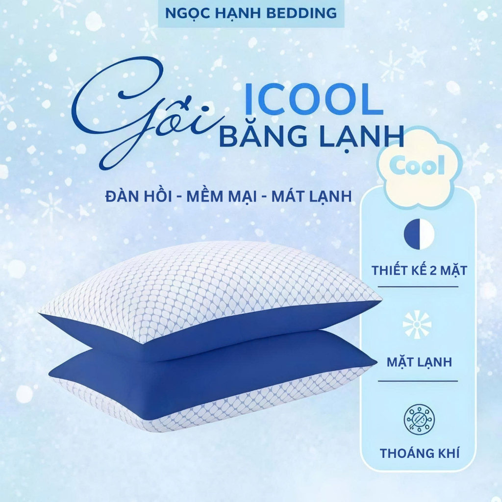 Gối Băng Lạnh Lông vũ mát lạnh ICOOL, không xù lông, mềm mại, thoáng khí - Ngọc Hạnh Bedding
