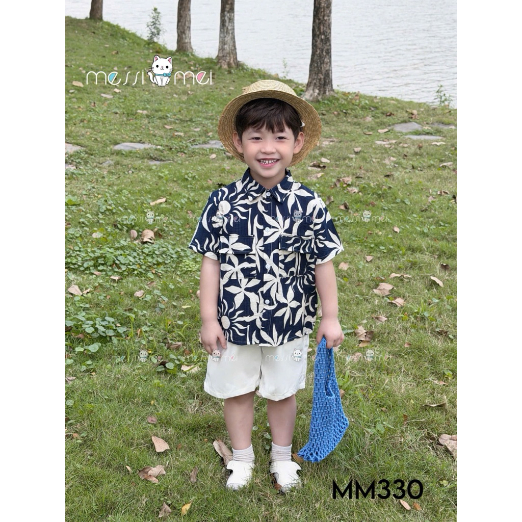 Set Đồ Đôi Bé Trai Bé Gái Đi Biển Chất Đũi Thoáng Mát, Váy + Dây Buộc Tóc Cho Bé Gái, Bộ bé trai Size 1-10y (8-40kg) MM