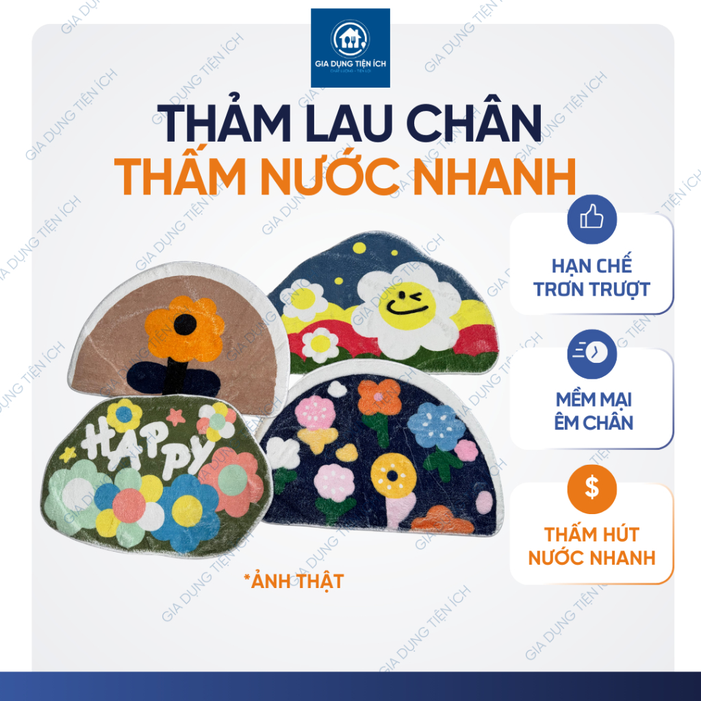 Thảm lau chân 3D hình hoa 40×60cm thảm chùi chân chống trượt thấm nước tốt cho nhà tắm cửa ra vào