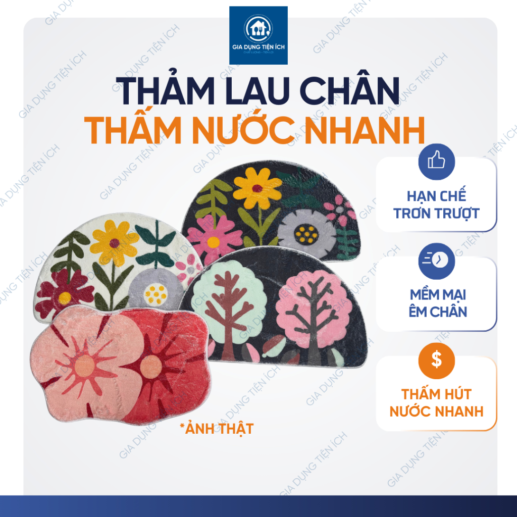 Thảm lau chân 3D hình hoa 40×60cm thảm chùi chân chống trượt thấm nước tốt cho nhà tắm cửa ra vào