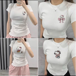 Áo Thun Nữ Cộc Tay Dáng Babytee In Logo Mèo Nhiều Mẫu Xinh Xắn Đáng Yêu Chất Bo Tăm Co Dãn