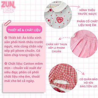 Set Váy Bé Gái Áo Cổ Sen Thêu & Chân Váy Xếp Ly AZB607 Đỏ