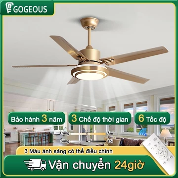 Quạt trần GOGEOUS mẫu A112 Cánh nhôm 6 tốc độ gió quạt trần đèn led 3 màu, quạt và đèn 2 chức năng