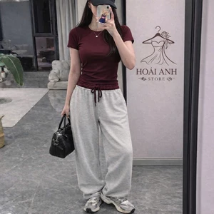 Sét Áo Thun Dáng Ôm Babytee Bản Trơn Mix Kèm Quần Dài Cạp Màu Phong Cách Thơi Trang 2026