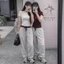 Sét Đồ Nữ Áo Thun Babytee Đỏ Form Ôm Phối Quần Suông Xám Cạp Chun Đen,Đỏ Cá Tính Full Size